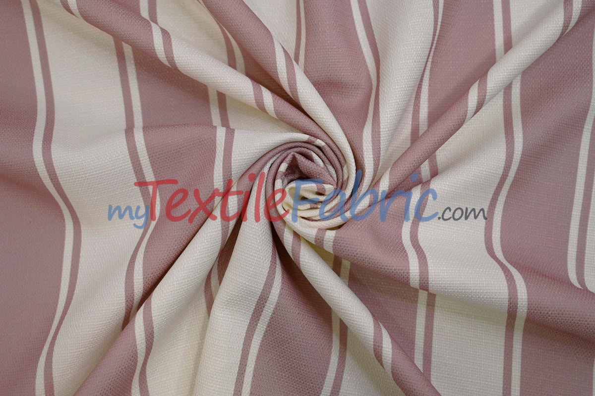 Rustic Linen Stripe Polyester Fabric - Yarn-Dyed Horizontal Stripes, 56/58" Width (1 Yard)