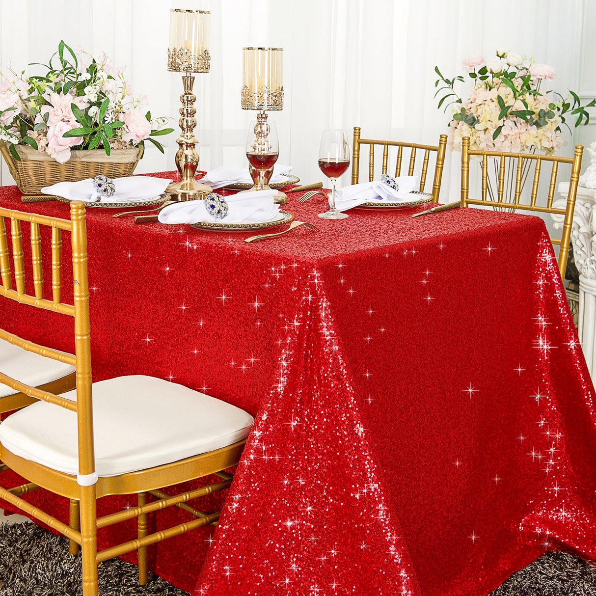 Sequin Taffeta Rectangular Tablecloth 90x156 Red