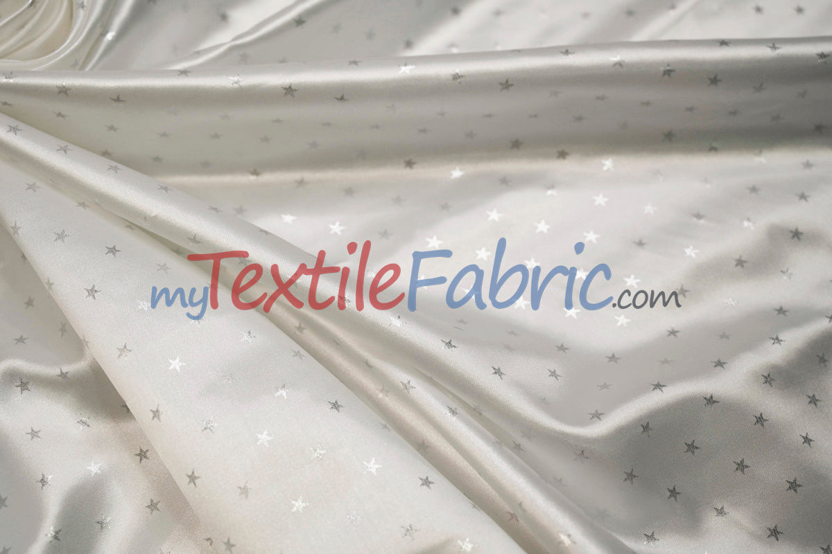 Mini Star Silky Satin Fabric - 100 Percent Polyester Fabric, White Pink Mint, 58/60" Width (1 Yard)