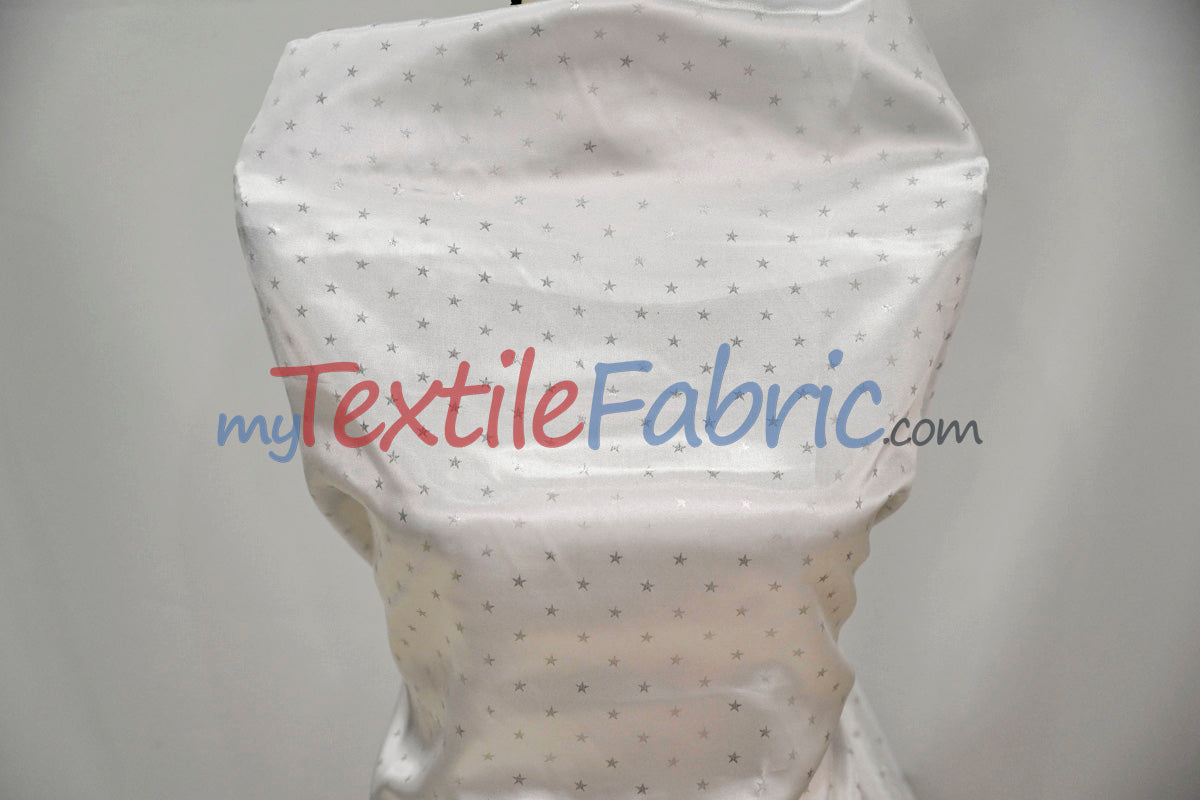Mini Star Silky Satin Fabric - 100 Percent Polyester Fabric, White Pink Mint, 58/60" Width (1 Yard)