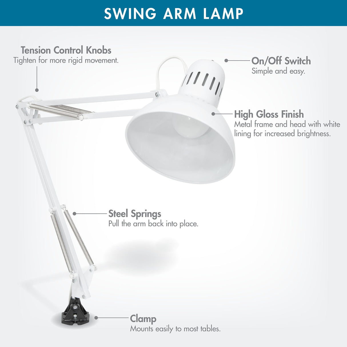 Studio Design Swing Arm Lamp with LED Bulb White