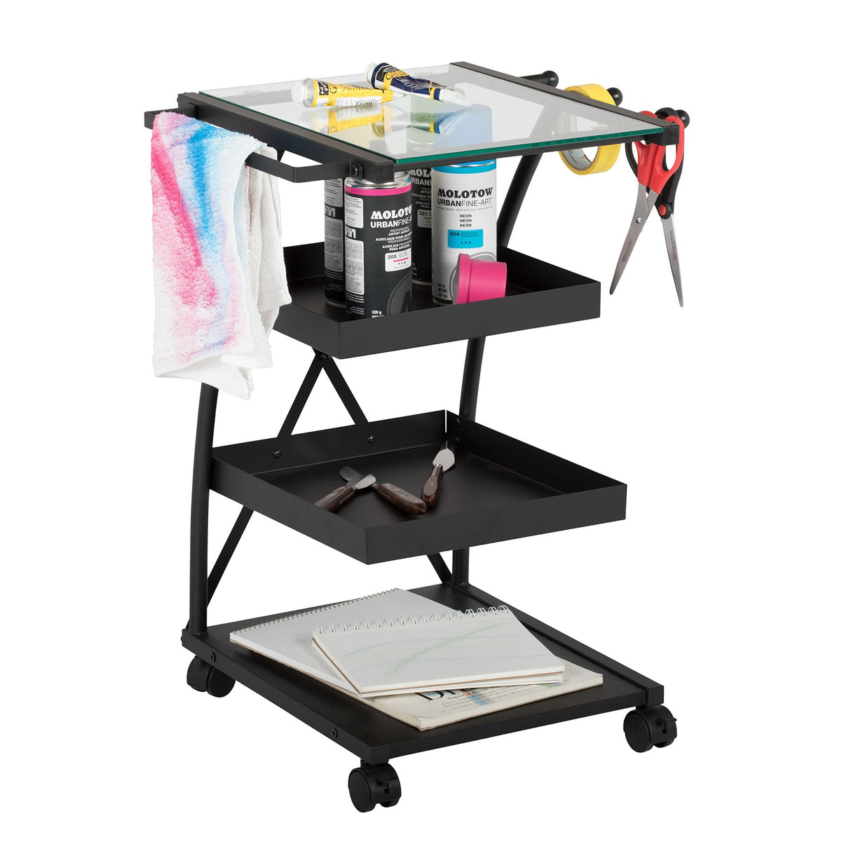 Studio Design Triflex Taboret Charcoal Clear Glass Storage Cart