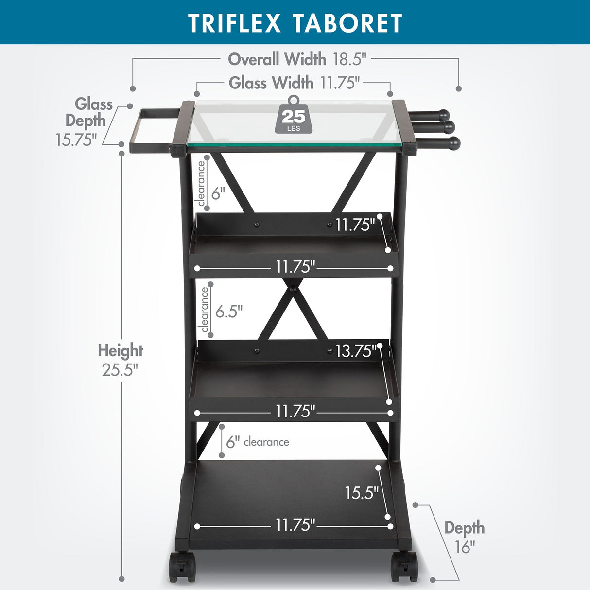 Studio Design Triflex Taboret Charcoal Clear Glass Storage Cart