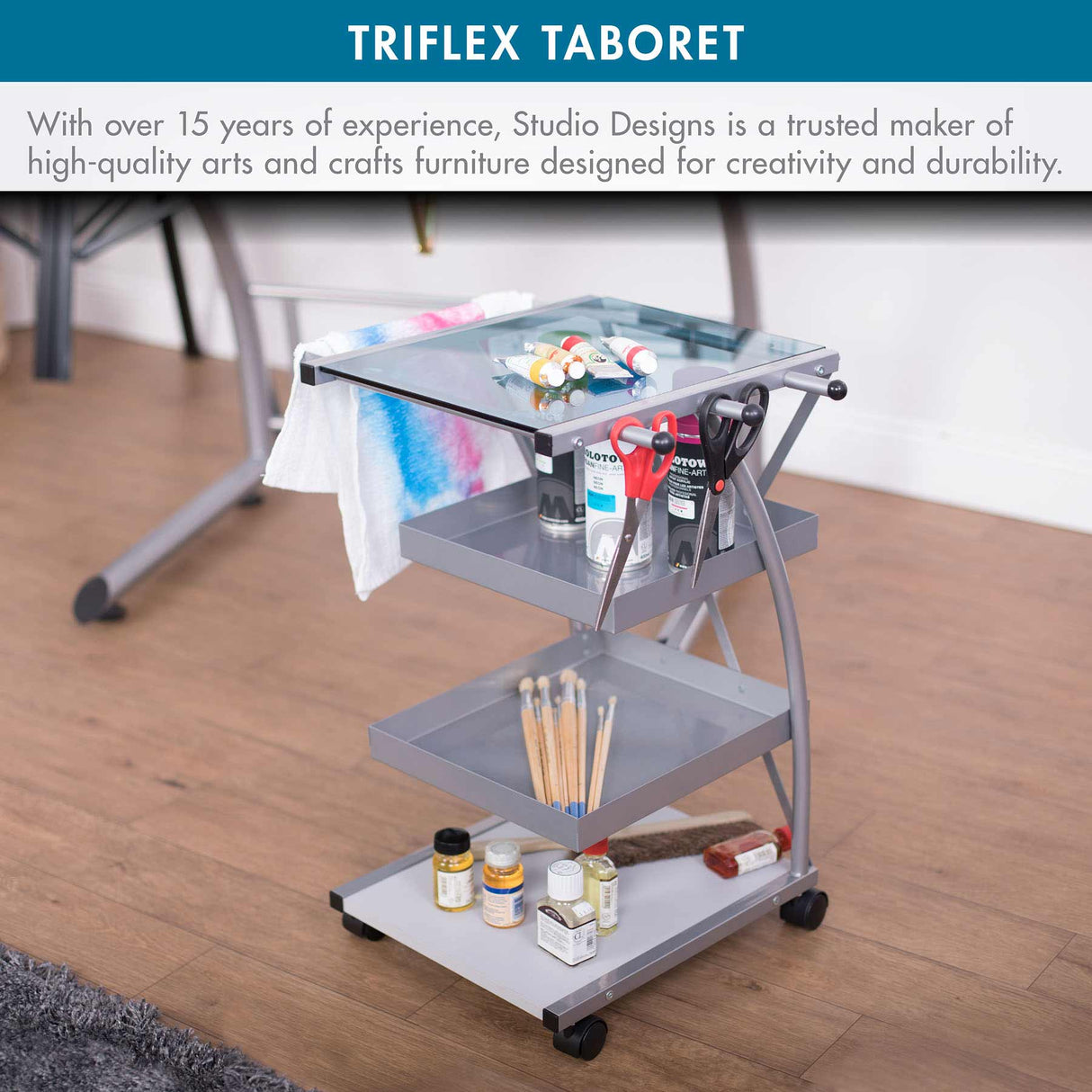 Studio Design Triflex Taboret Storage Cart Silver Blue