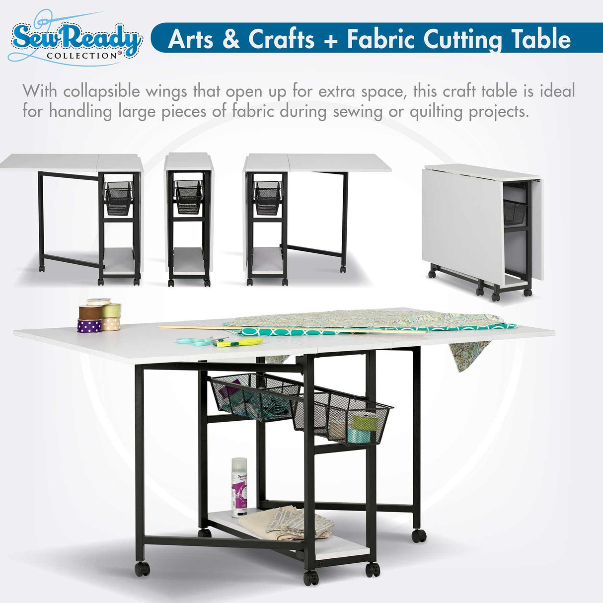 Studio Design Mobile Fabric Cutting Table with Storage 30 Charcoal White
