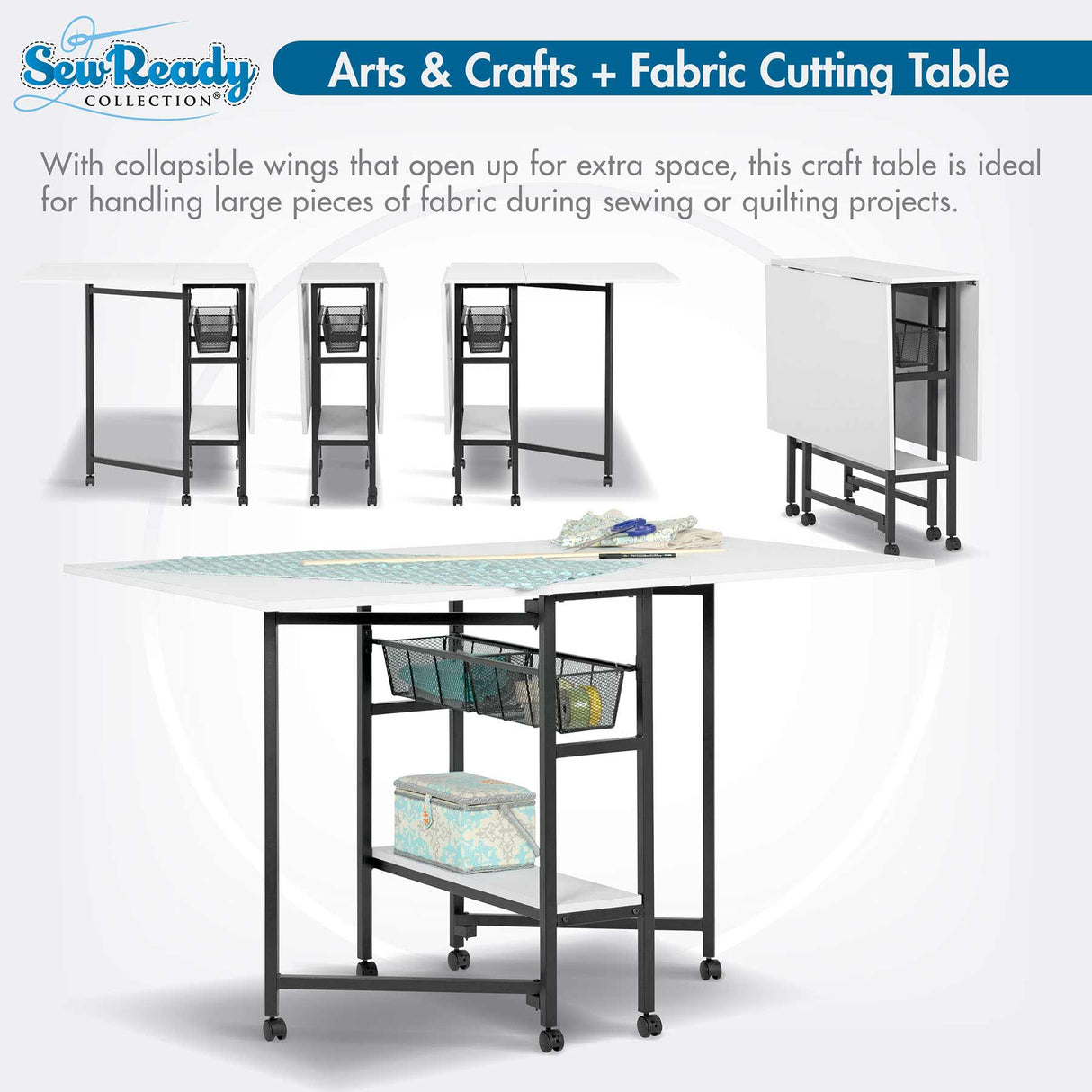 Sew Ready 36" Cutting Table with Basket Charcoal / White