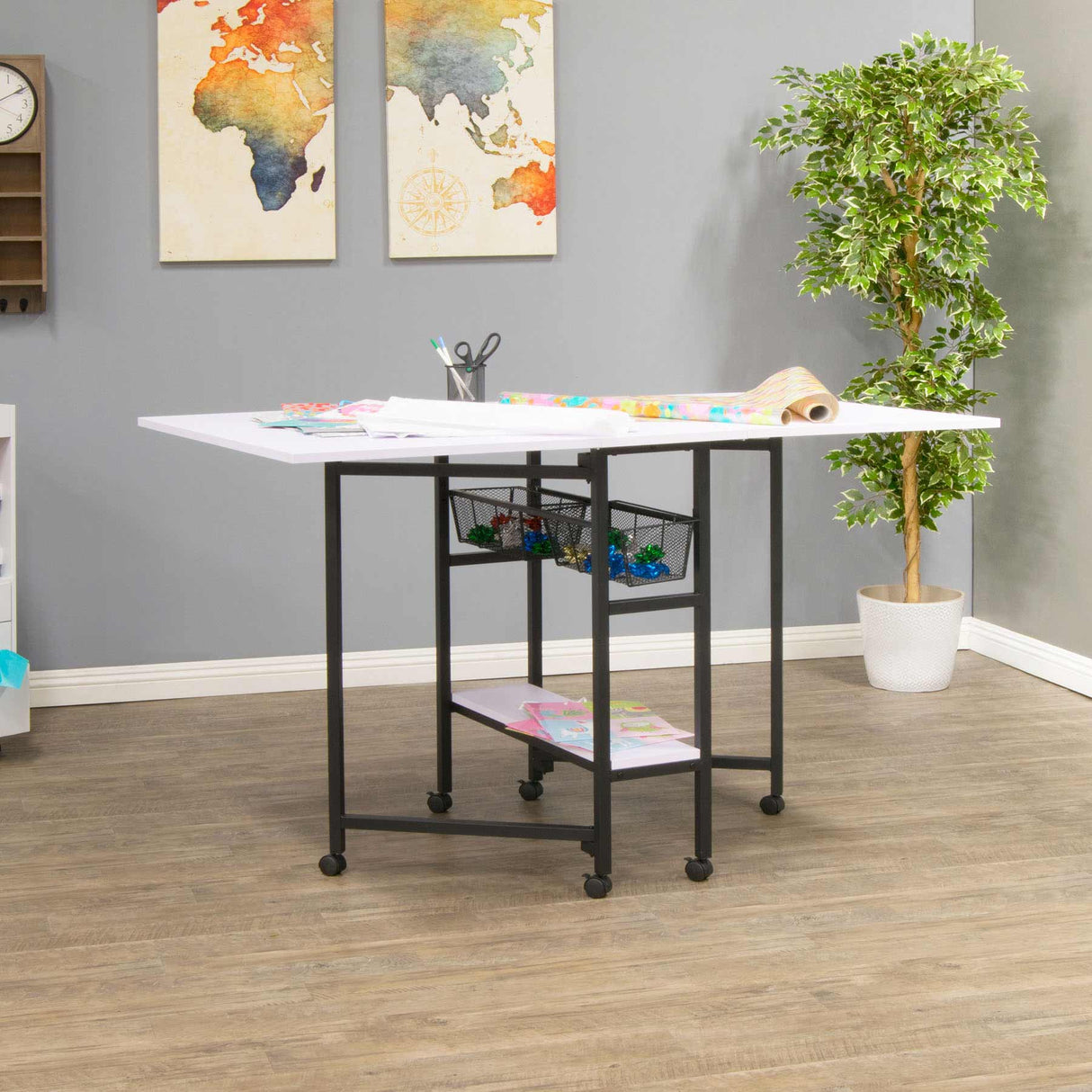 Sew Ready 36" Cutting Table with Basket Charcoal / White