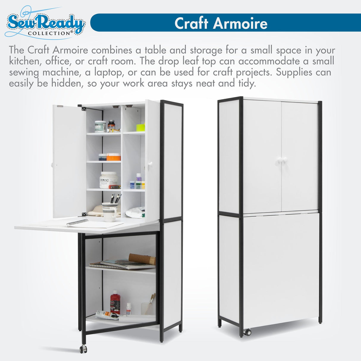 Studio Design Multi-Use Craft Armoire Elite Charcoal / White