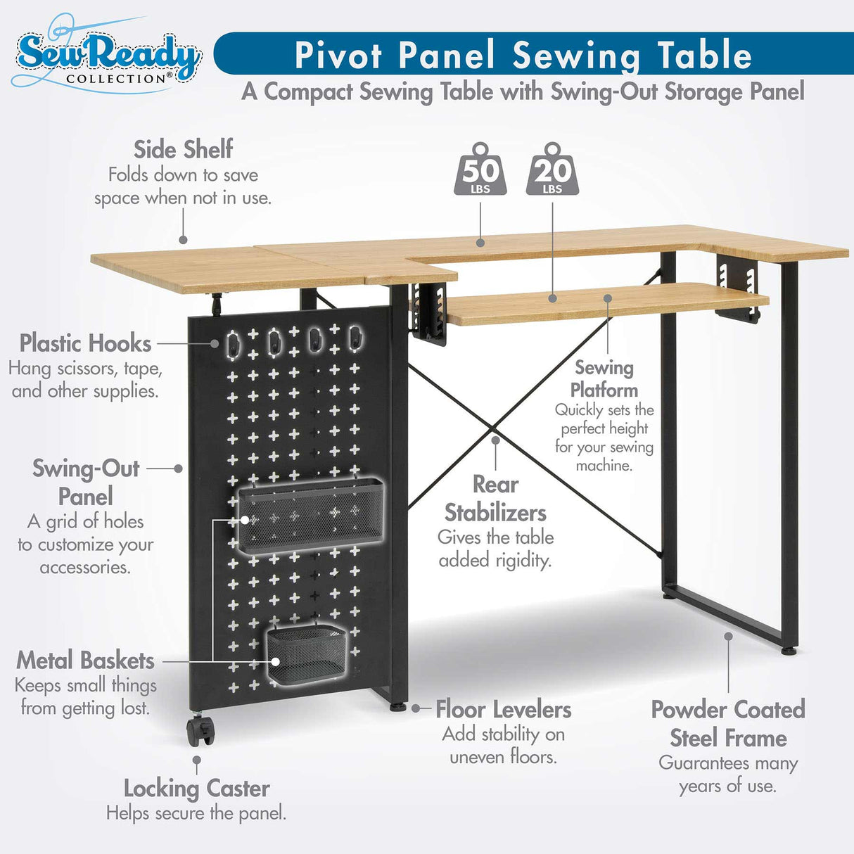 Studio Design Pivot Panel Sewing Table Ashwood Graphite