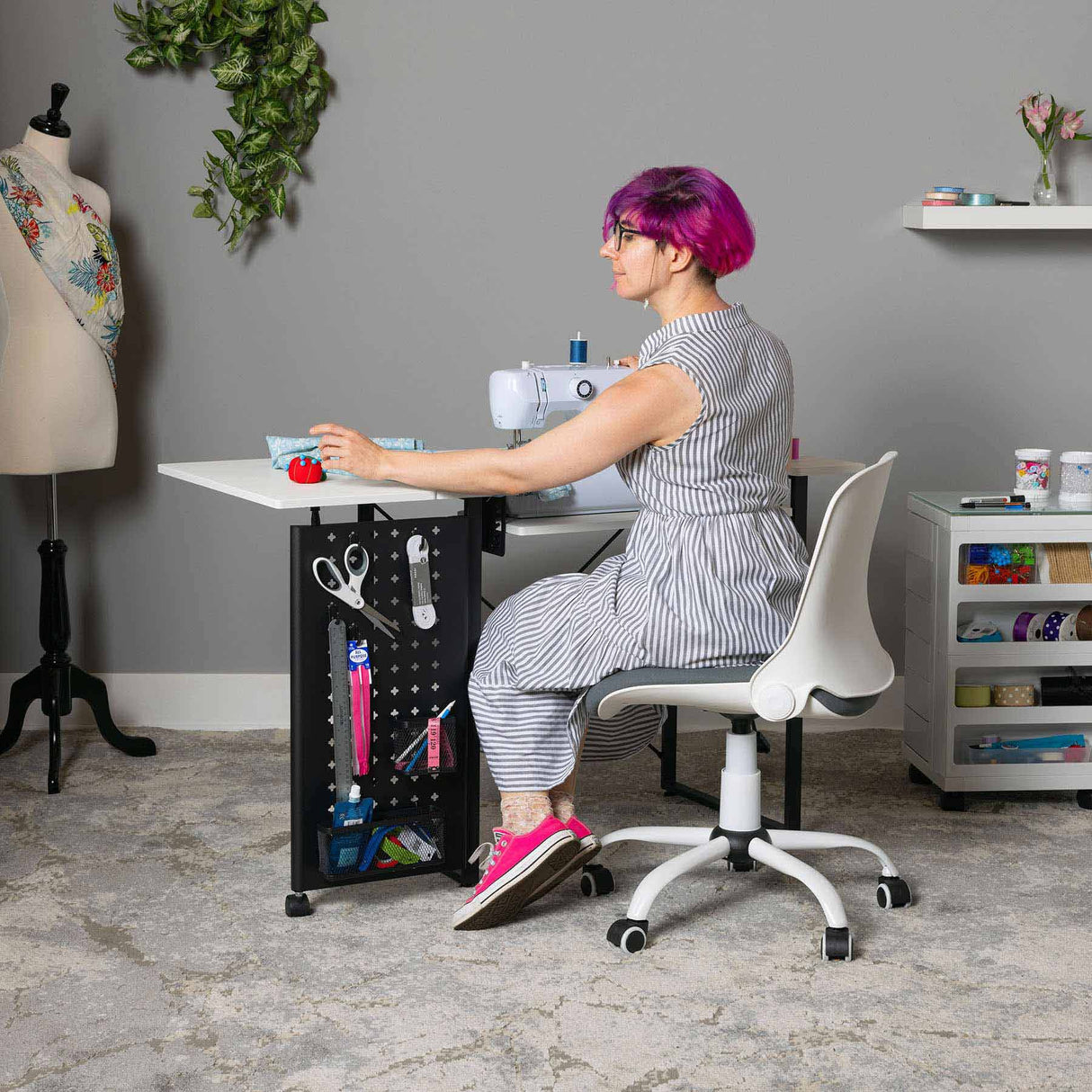 Studio Design Pivot Panel Sewing Table White / Graphite