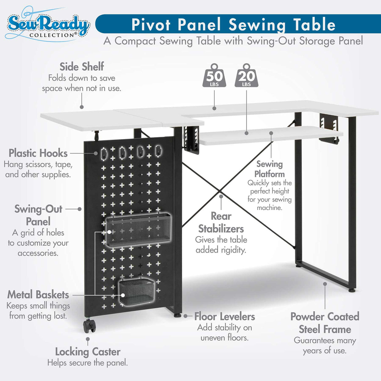 Studio Design Pivot Panel Sewing Table White / Graphite