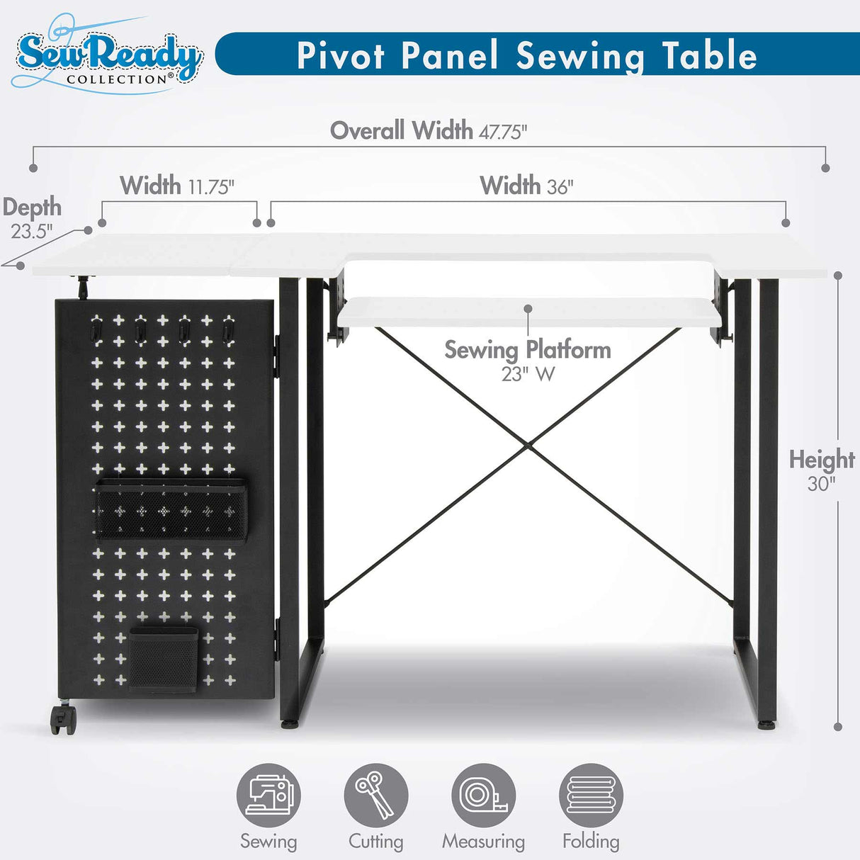 Studio Design Pivot Panel Sewing Table White / Graphite