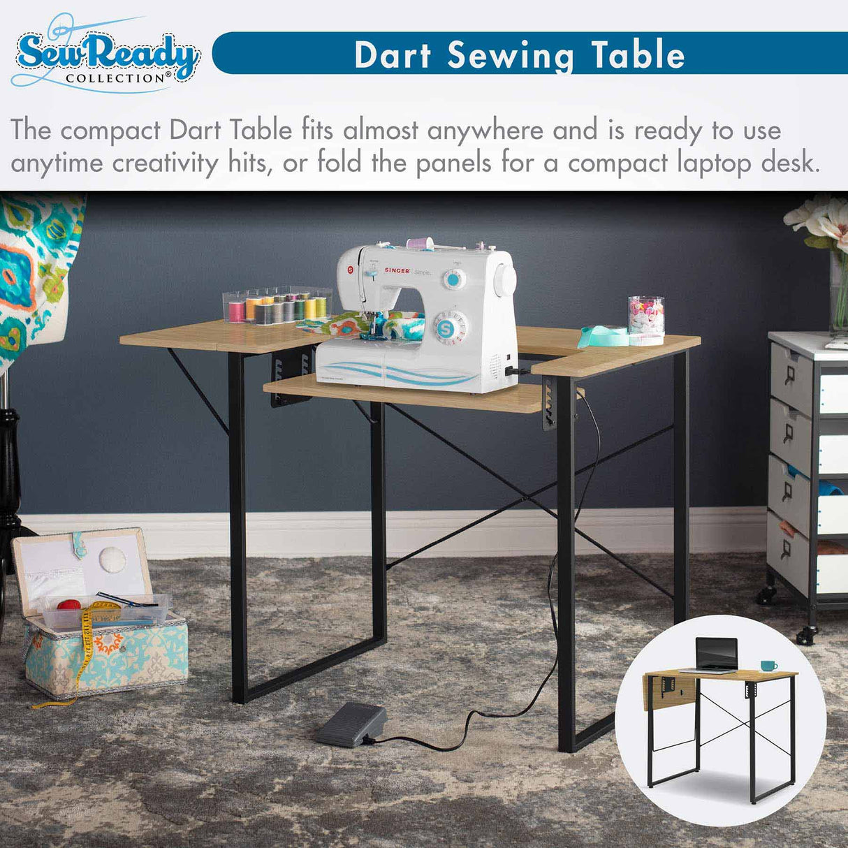 Studio Design Dart Sewing Table Graphite / Ashwood
