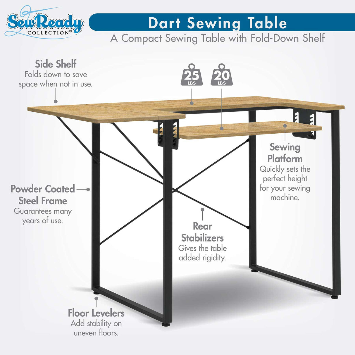 Studio Design Dart Sewing Table Graphite / Ashwood