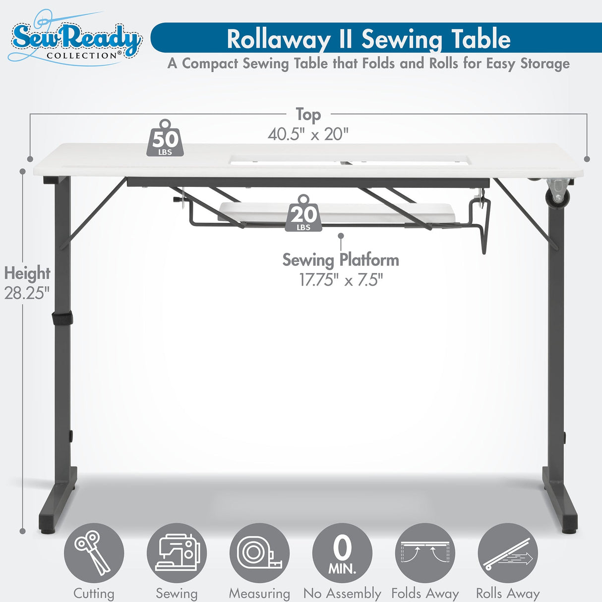 Studio Design Rollaway II Sewing Table Black / White