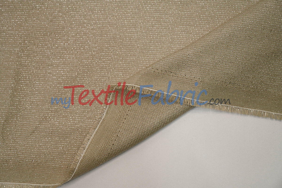 Metallic Vintage Linen Polyester Fabric - Imitation Burlap, Metallic Foil Vein, 58/60" Width (1 Yard)