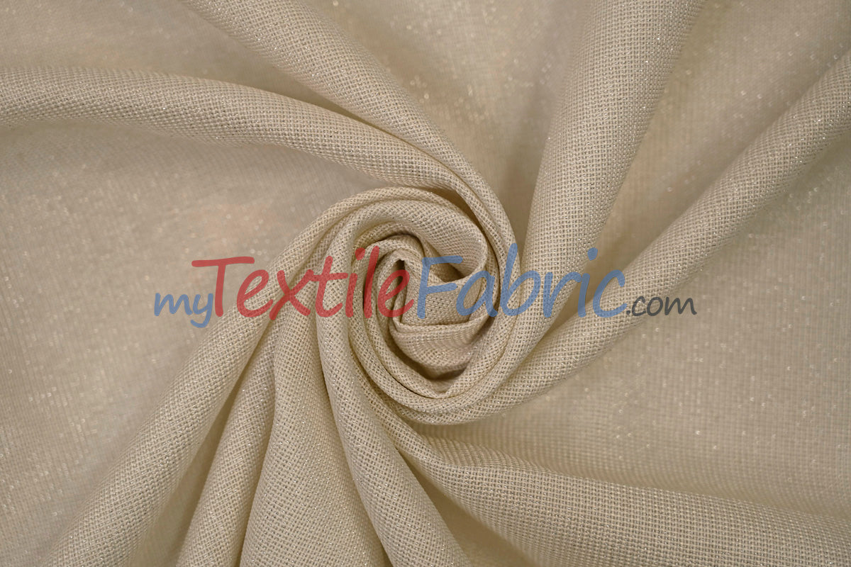 Metallic Vintage Linen Polyester Fabric - Imitation Burlap, Metallic Foil Vein, 58/60" Width (1 Yard)