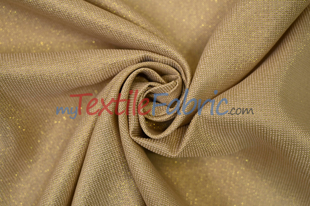 Metallic Vintage Linen Polyester Fabric - Imitation Burlap, Metallic Foil Vein, 58/60" Width (1 Yard)