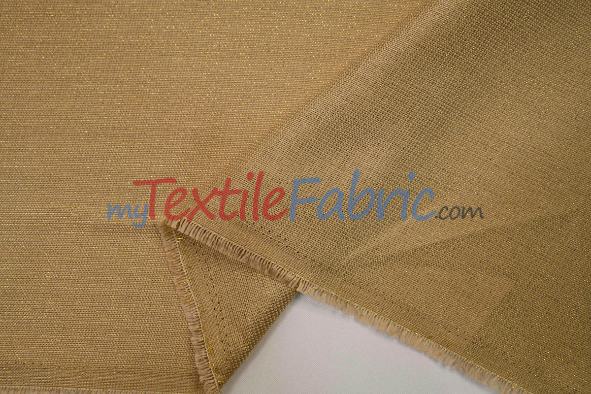 Metallic Vintage Linen Polyester Fabric - Imitation Burlap, Metallic Foil Vein, 58/60" Width (1 Yard)