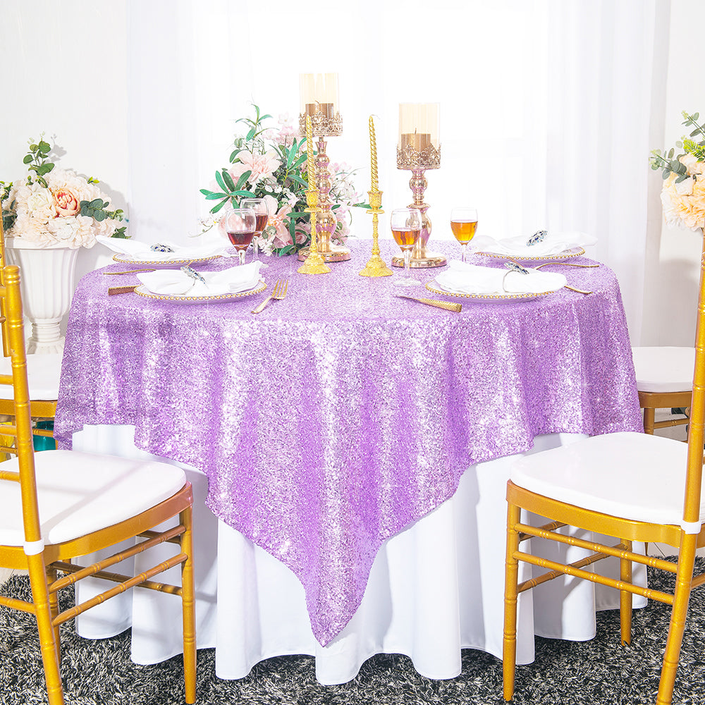Square Sequin Taffeta Table Overlay 72x72 Lavender