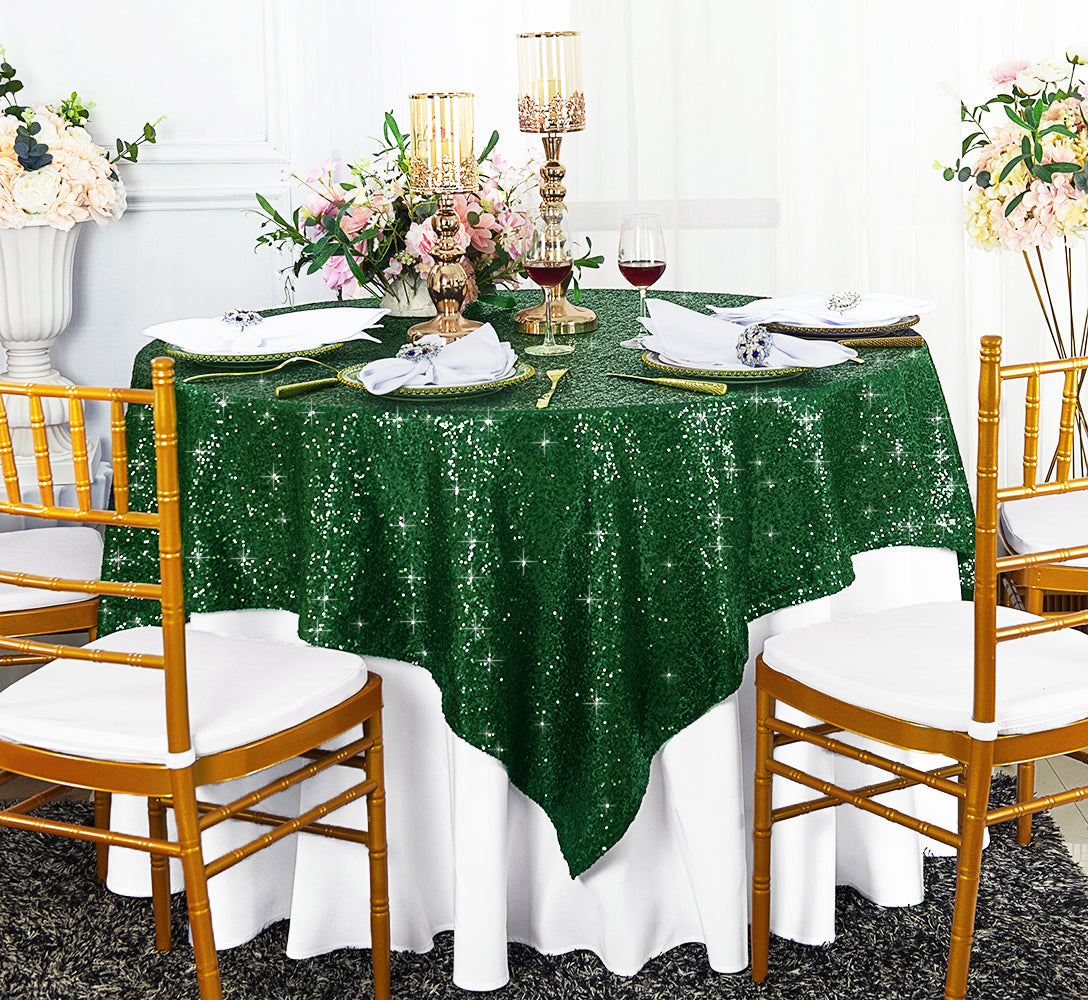 Square Sequin Table Overlay 72x72 Hunter Green