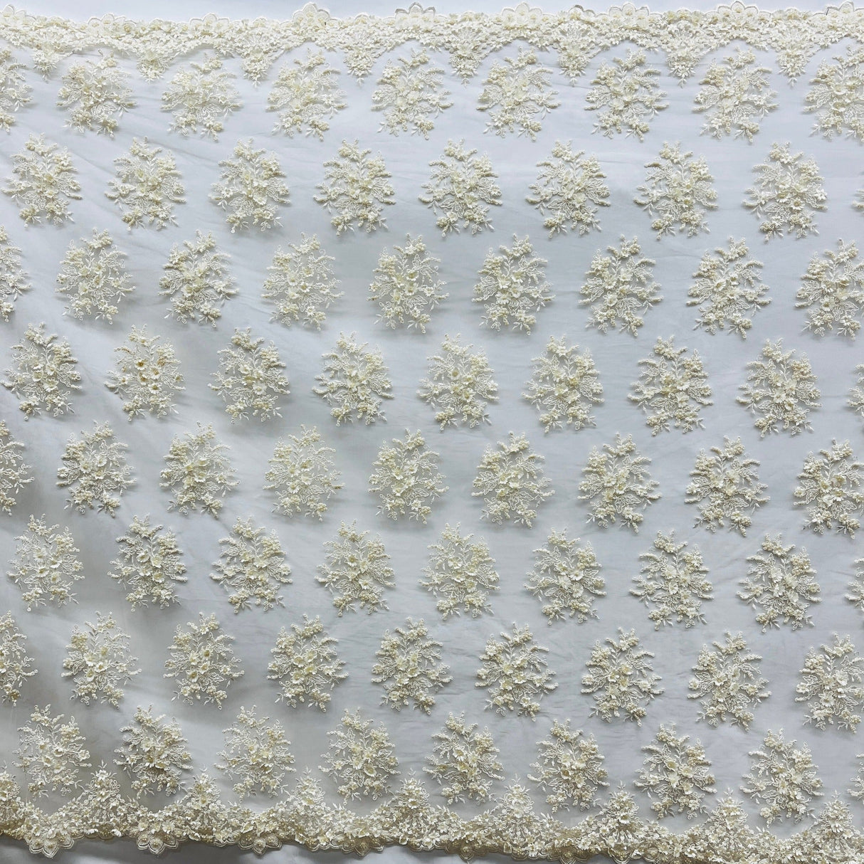 Beaded 3D Floral Lace Fabric - 3D Floral Beaded Embroidery, 50" Wide (1 Yard)