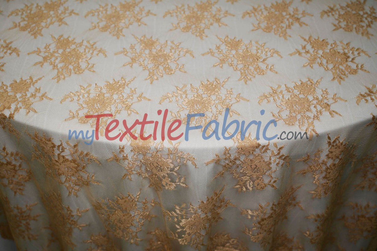 Chantilly Lace Polyester Fabric - Floral Embroidery, Sheer Mesh, 52" Width (1 Yard)