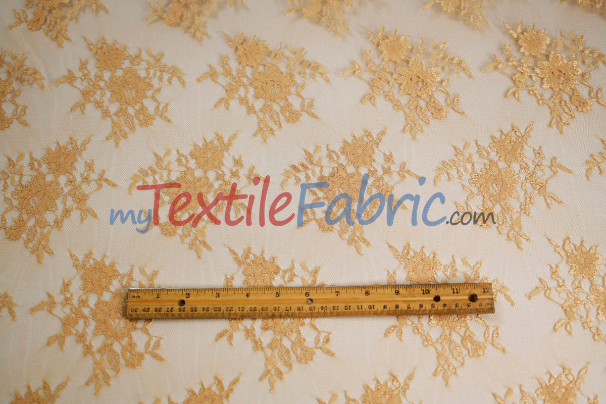 Chantilly Lace Polyester Fabric - Floral Embroidery, Sheer Mesh, 52" Width (1 Yard)