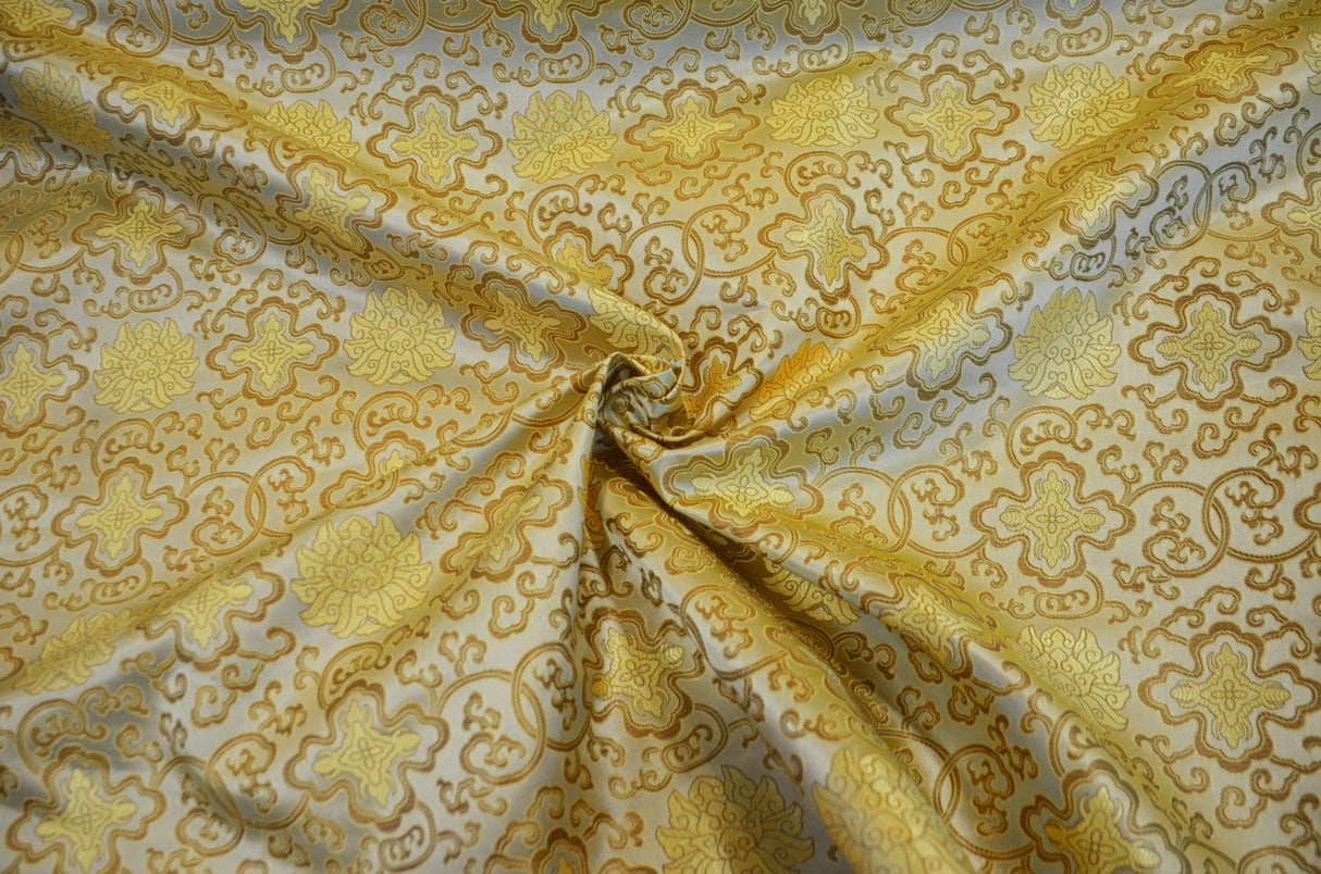 Chinese Medallion Brocade Polyester Fabric - Medallion Jacquard, 48" Width (1 Yard)