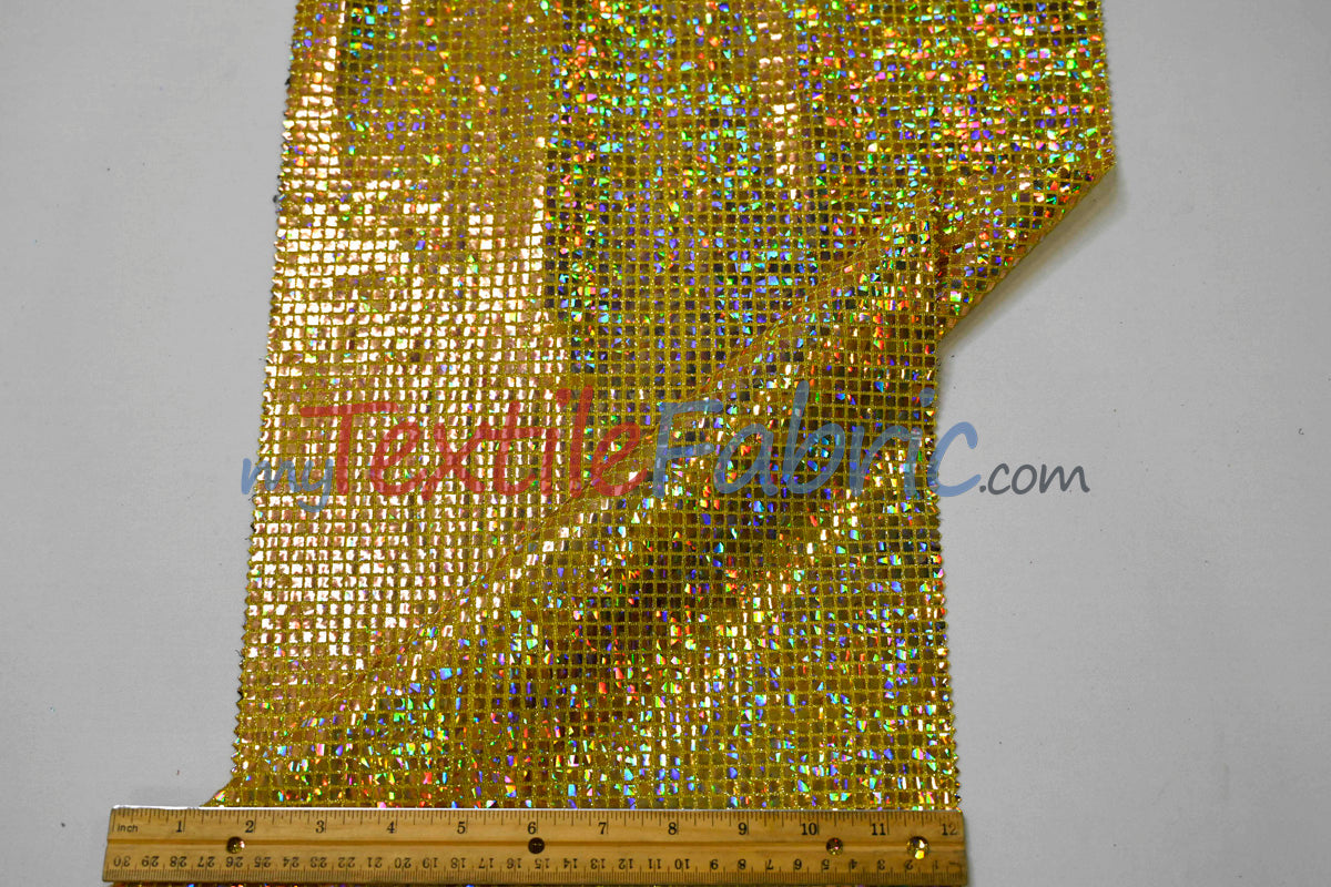 Holographic Mini Square Sequins Mesh Fabric - Holographic Mini Square Sequins, 45" Width (By The Yard)