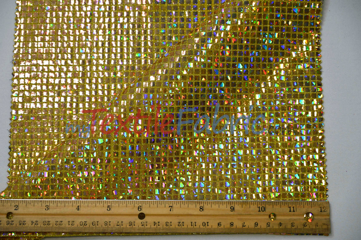 Holographic Mini Square Sequins Mesh Fabric - Holographic Mini Square Sequins, 45" Width (By The Yard)