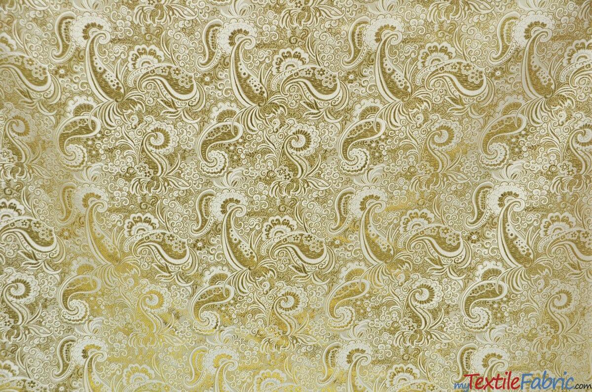 Oriental Metallic Paisley Polyester Fabric - Silver And Gold Metallic Paisley, 58" Width (Yards)