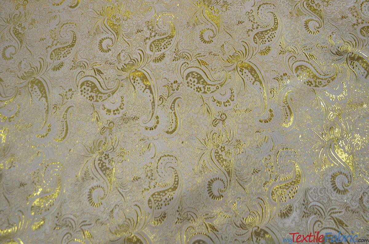 Oriental Metallic Paisley Polyester Fabric - Silver And Gold Metallic Paisley, 58" Width (Yards)