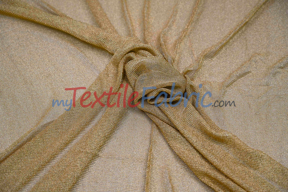 Sparkly Mesh Metallic Stretch Knit Fabric - Gold, Rose Gold, Silver, Black, 58/60" Width (By The Yard)