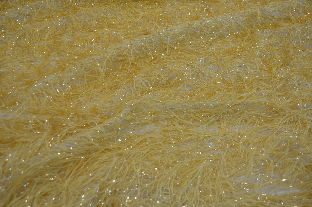 Gold Shaggy Brocade Metallic Eyelash Fabric - Gold Sheer Woven, 56/57" Width (Yards)