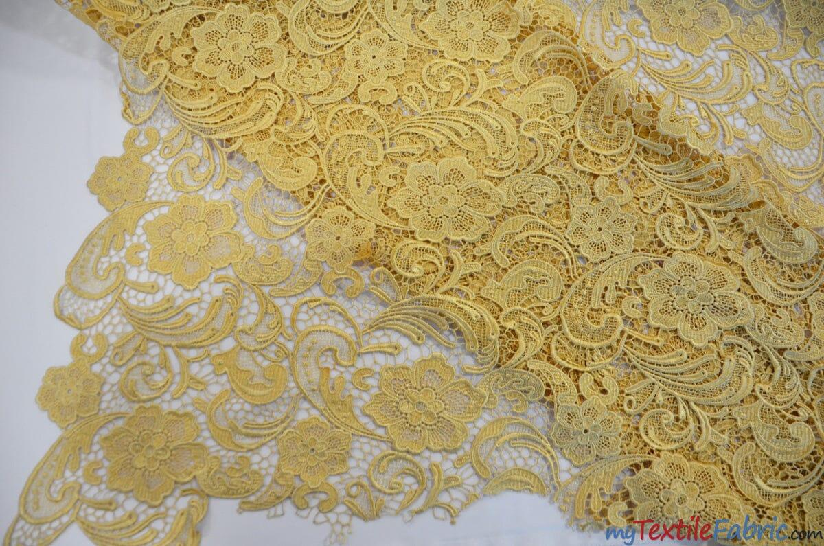 Guipure Bridal Lace Polyester Fabric - Heavy Double Scalloped Lace, Multiple Colors, 48/49" Width (1 Yard)
