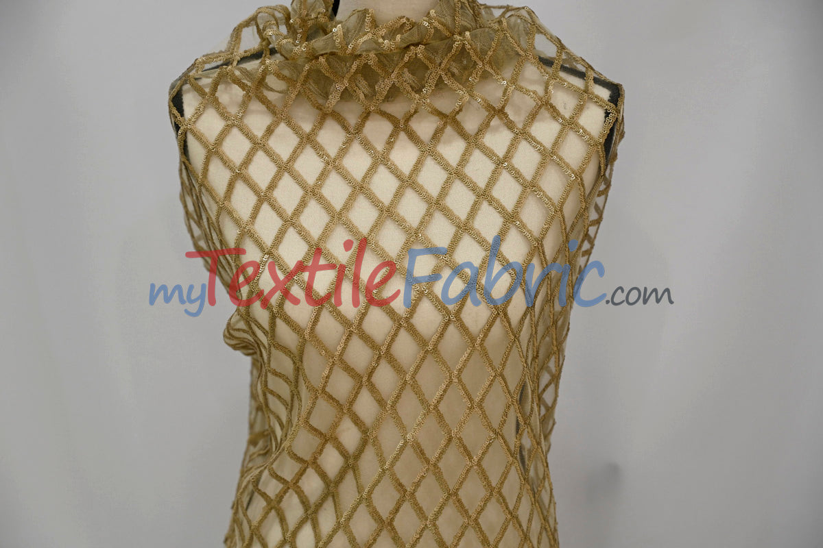 Luxury Glitz Sequins Lace Fabric - 100 Percent Polyester, Sheer Mesh Sequins Embroidery, Multiple Colors, 54" Width (By The Yard)