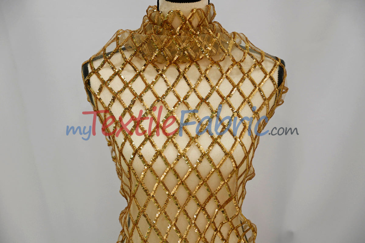 Luxury Glitz Sequins Lace Fabric - 100 Percent Polyester, Sheer Mesh Sequins Embroidery, Multiple Colors, 54" Width (By The Yard)