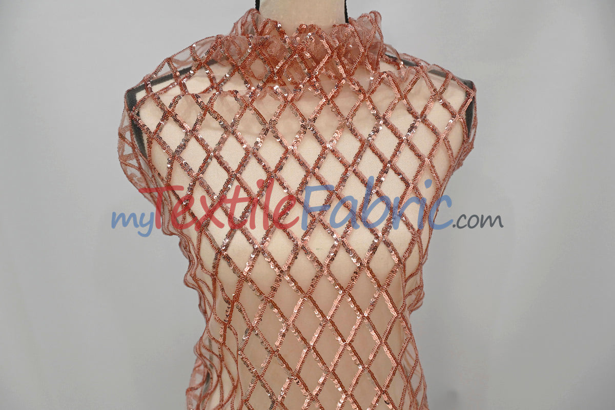 Luxury Glitz Sequins Lace Fabric - 100 Percent Polyester, Sheer Mesh Sequins Embroidery, Multiple Colors, 54" Width (By The Yard)