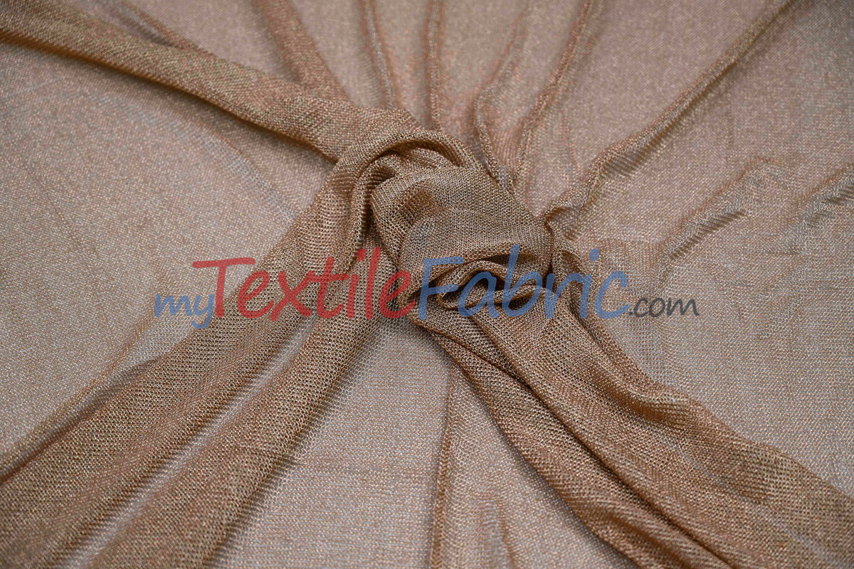 Sparkly Mesh Metallic Stretch Knit Fabric - Gold, Rose Gold, Silver, Black, 58/60" Width (By The Yard)