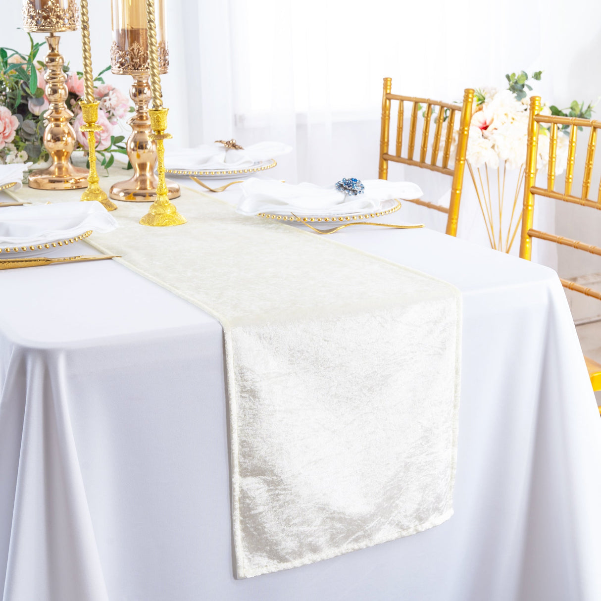 Velvet Table Runner 13x108 Ivory