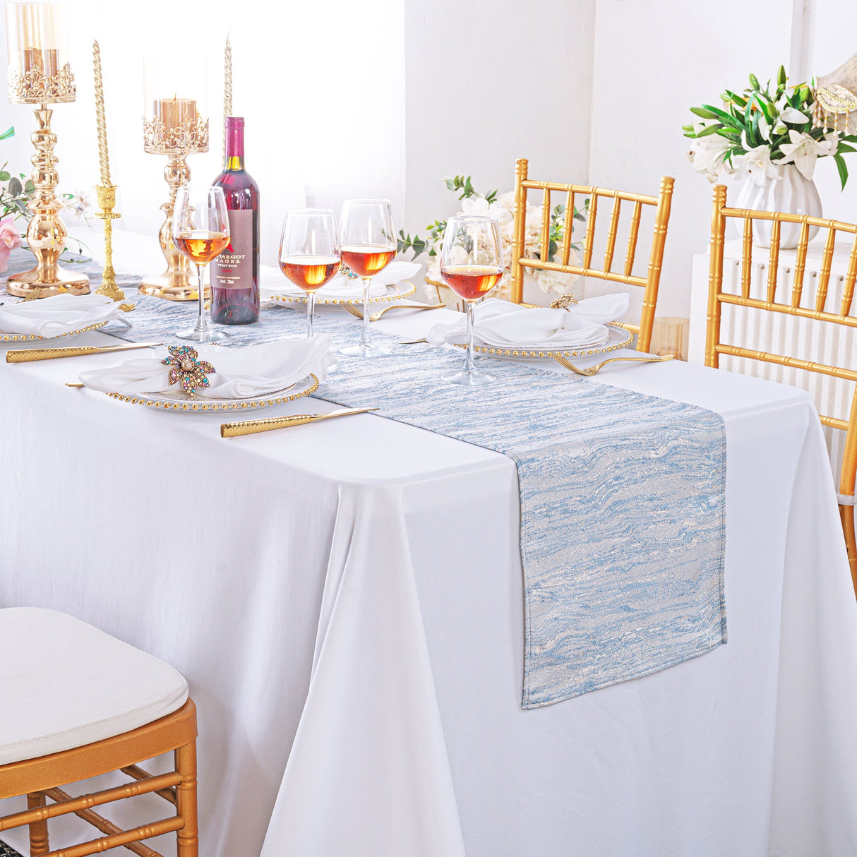 Jacquard Table Runner 13x108 Dusty Blue