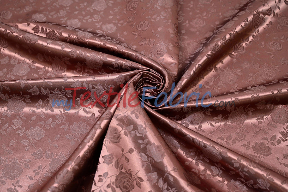Satin Flower Brocade Polyester Fabric - Tone On Tone Embossed Floral, 58/60" Width (1 Yard)