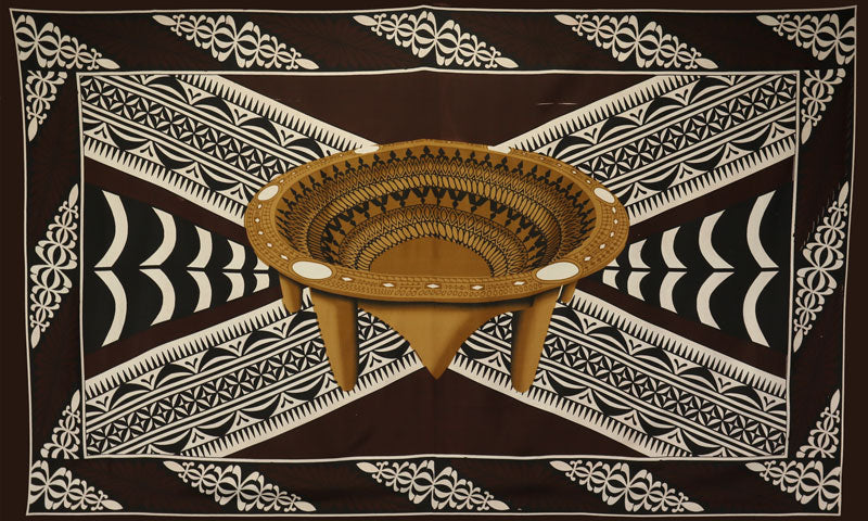Kingdom Of Tonga Kava Bowl All Around Border Crossing Pattern Sarong Polyester Fabric - Vibrant Colors, 72" L X 45" W (1 Piece)