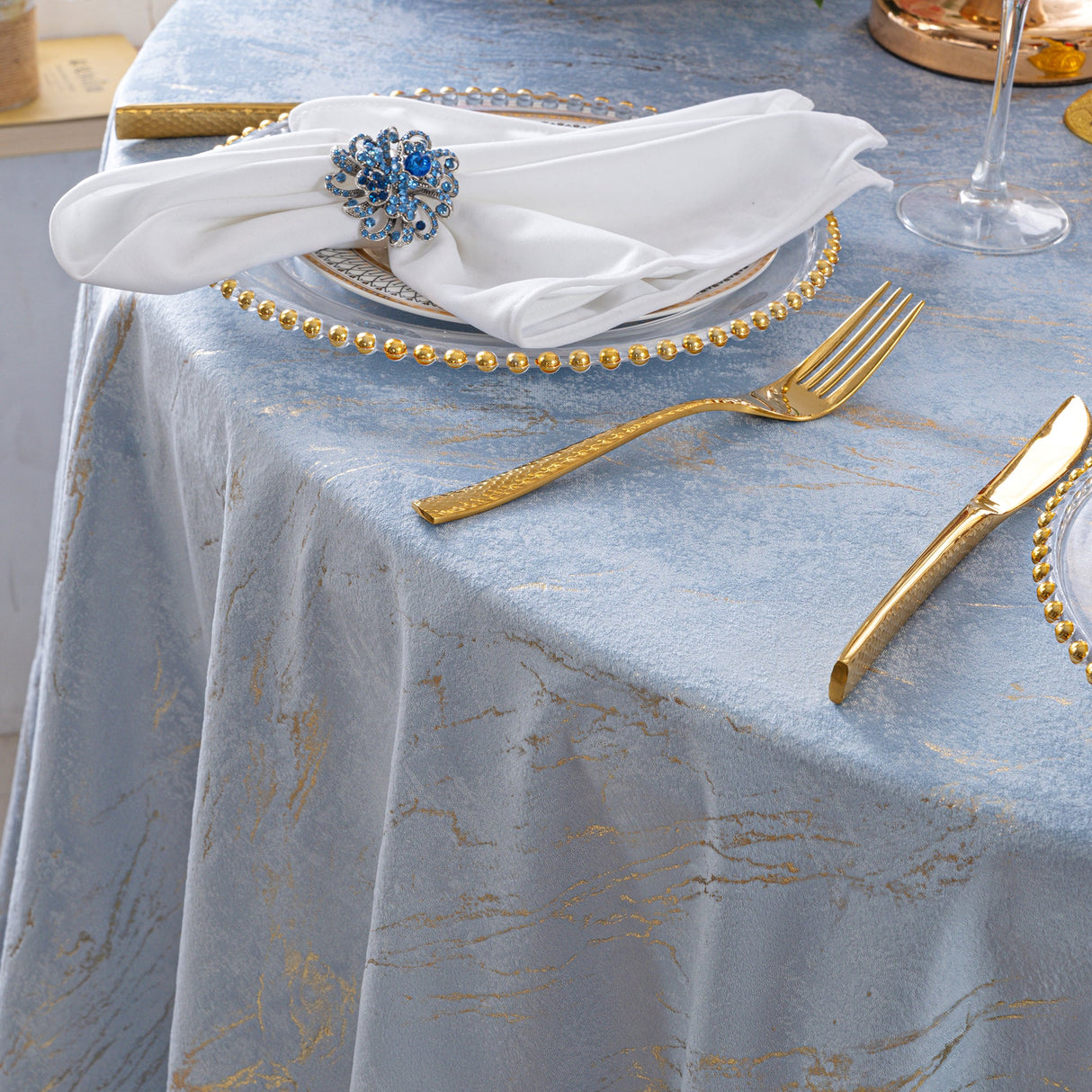 Rectangular Holland Velvet Tablecloth 90x132 Dusty Blue