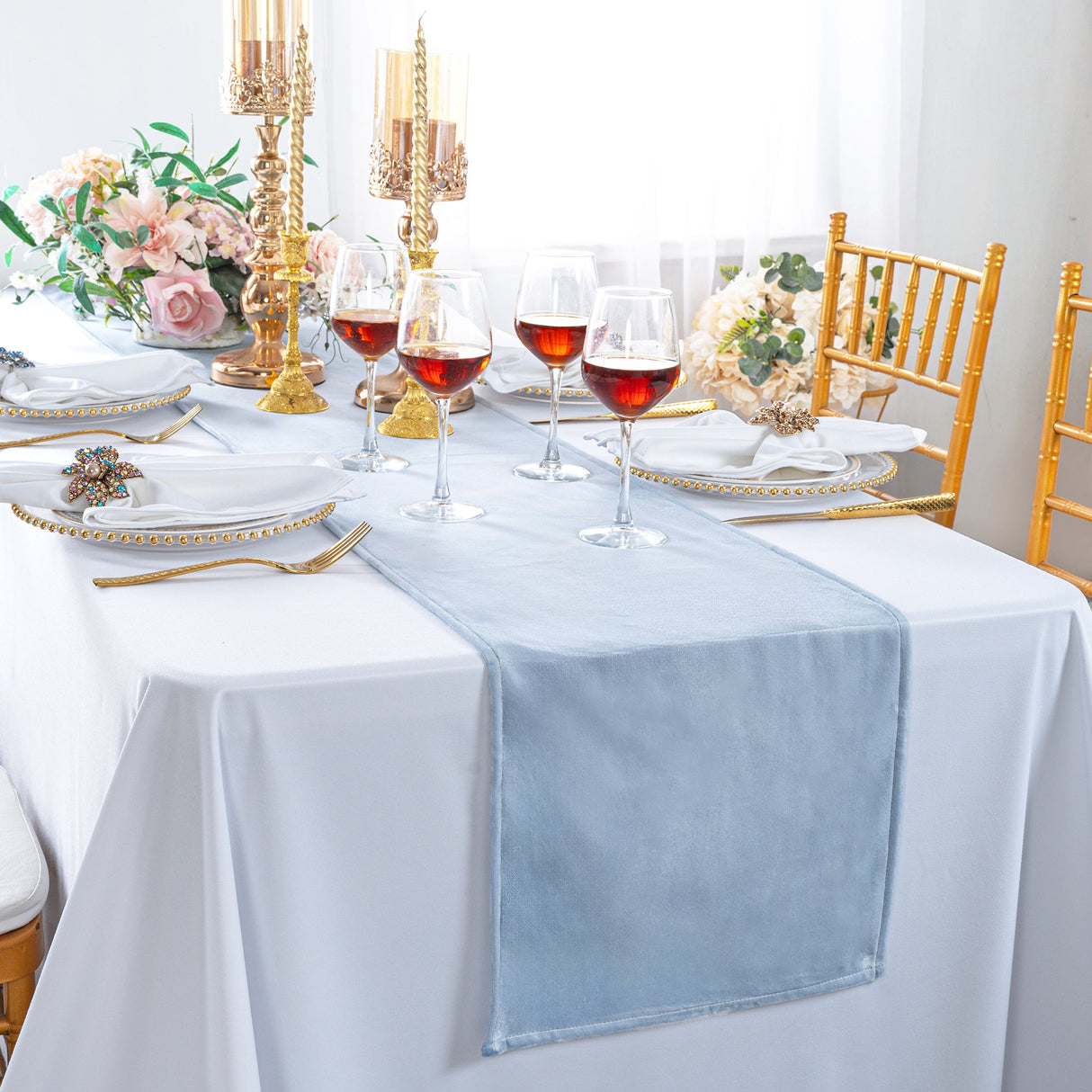 Velvet Table Runner 13x108 Dusty Blue