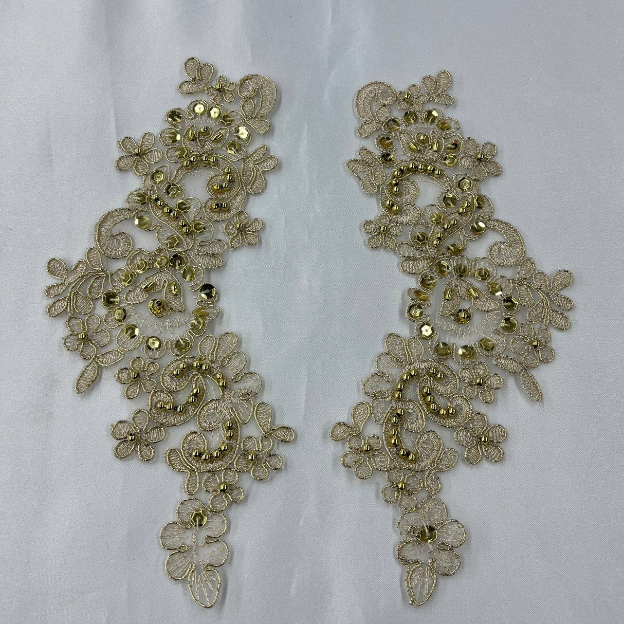 Beaded Corded Floral Lace Applique Pair
