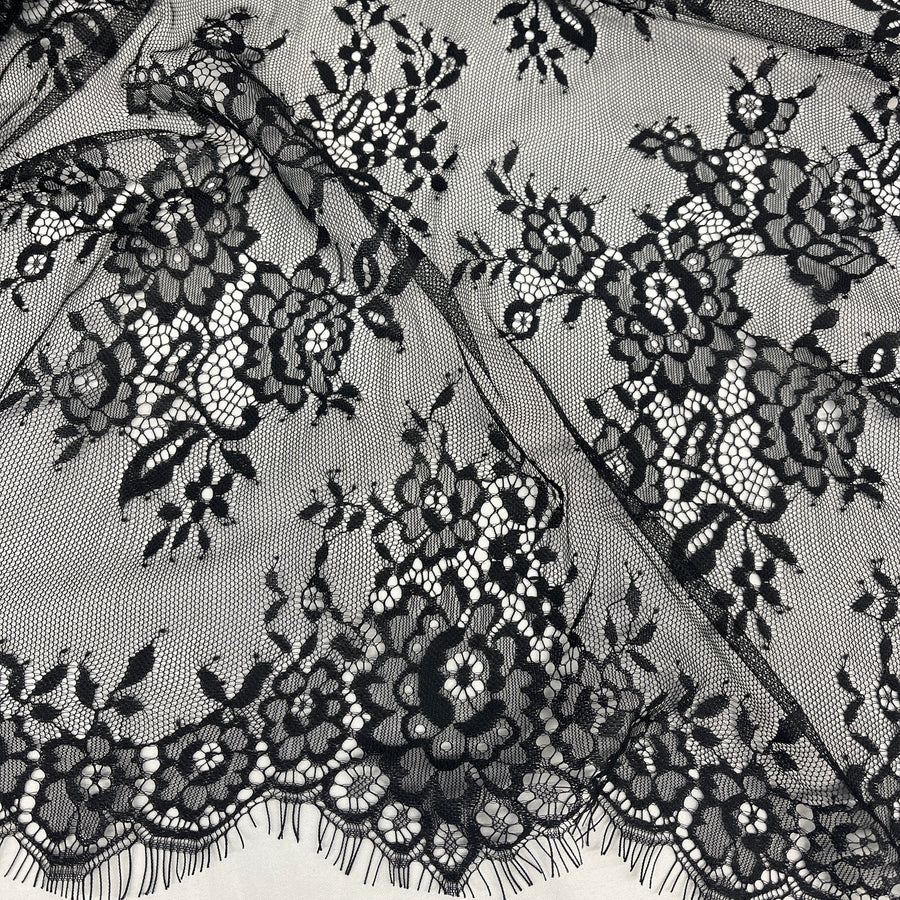 3 Yards Chantilly Embroidered Lace Fabric with Eyelash Scallop