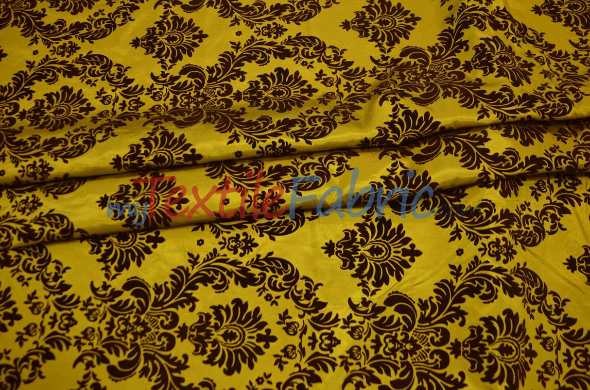 Damask Flocking Taffeta Fabric - Flocking Velvet Damask, 58/60" Width (1 Yard)
