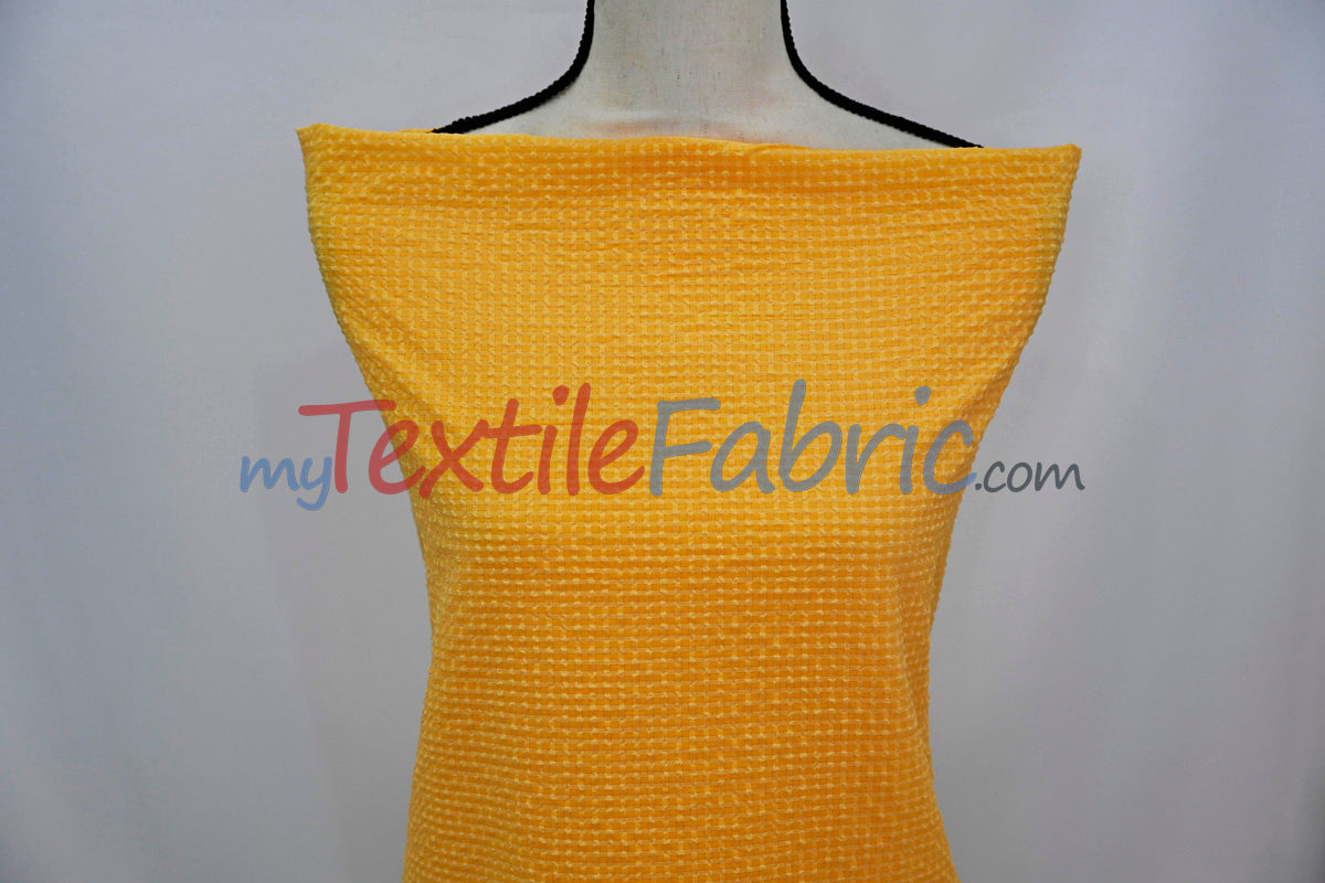 Gingham Seersucker 100 Percent Polyester Fabric - Yellow, Apricot, Pink Gingham Pattern, 57/59" Width (1 Yard)